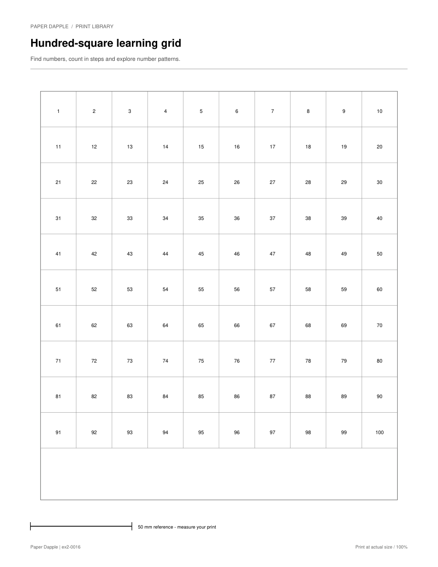 Preview of Hundred-square learning grid