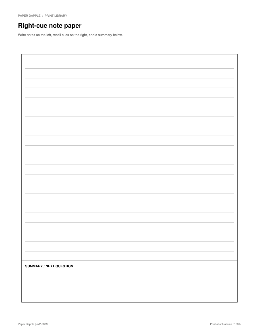 Preview of Right-cue note paper