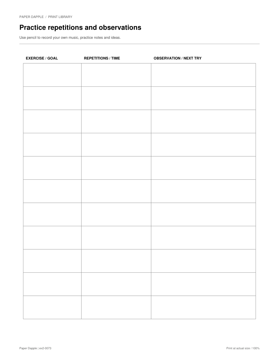 Preview of Practice repetitions and observations