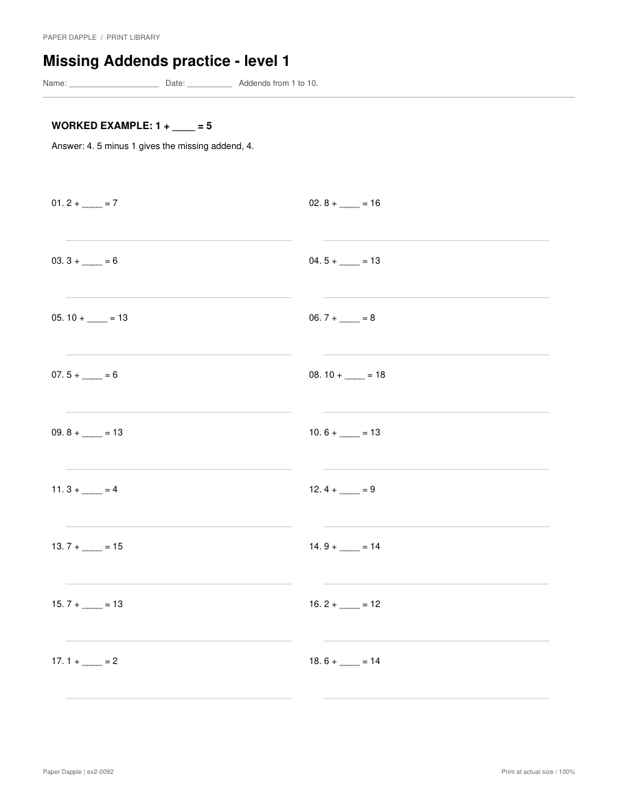 Preview of Missing Addends practice worksheets