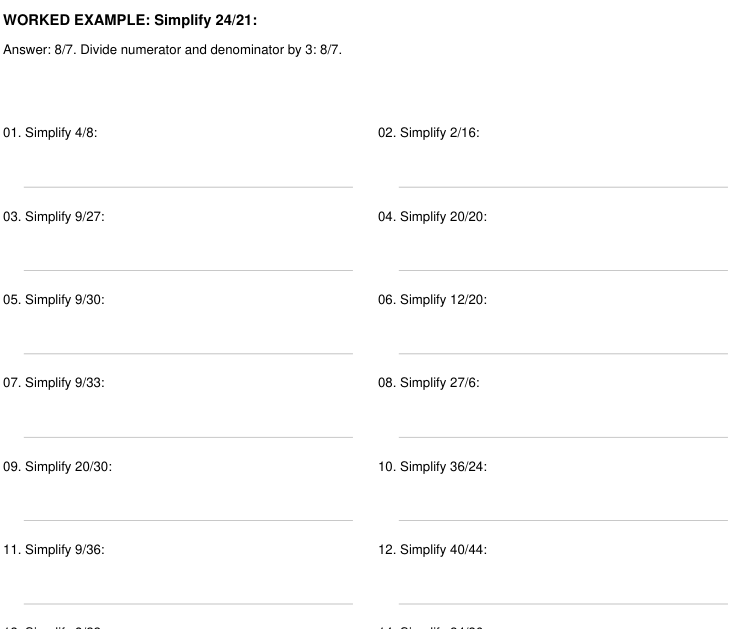 Preview of Fraction Simplification practice worksheets