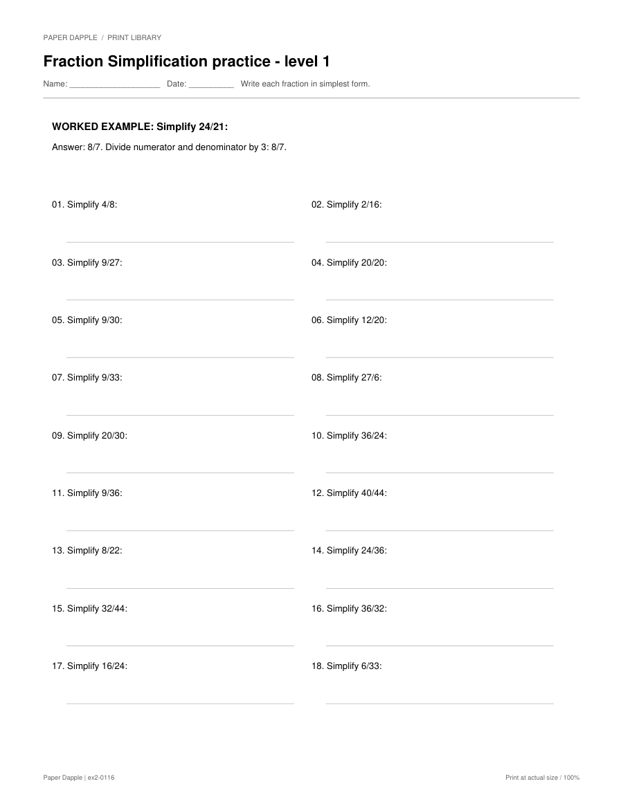 Preview of Fraction Simplification practice worksheets