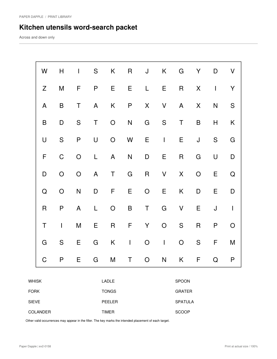 Preview of Kitchen utensils word-search packet