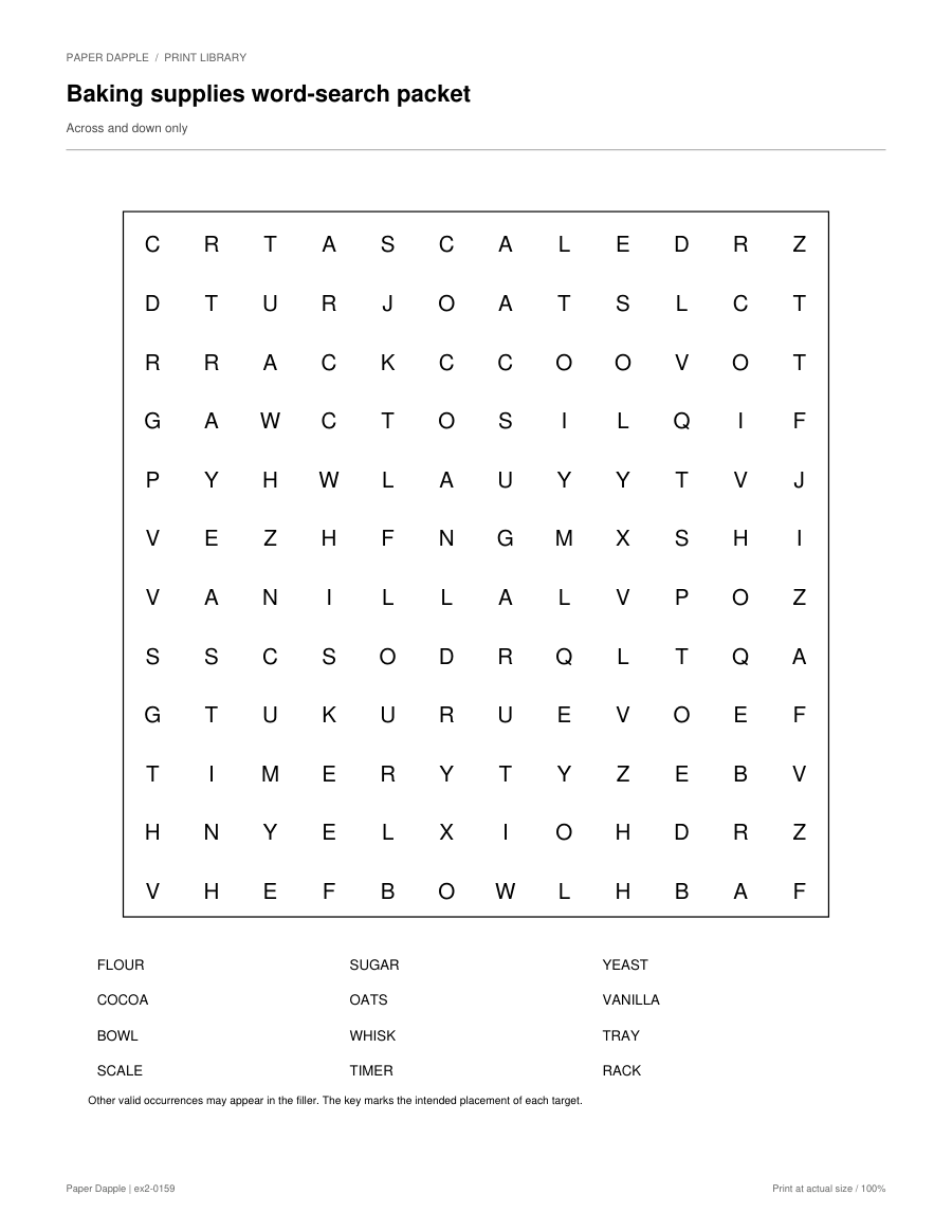Preview of Baking supplies word-search packet