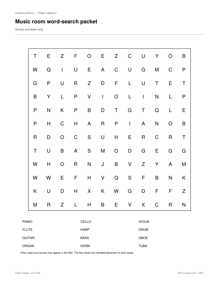 Preview of Music room word-search packet