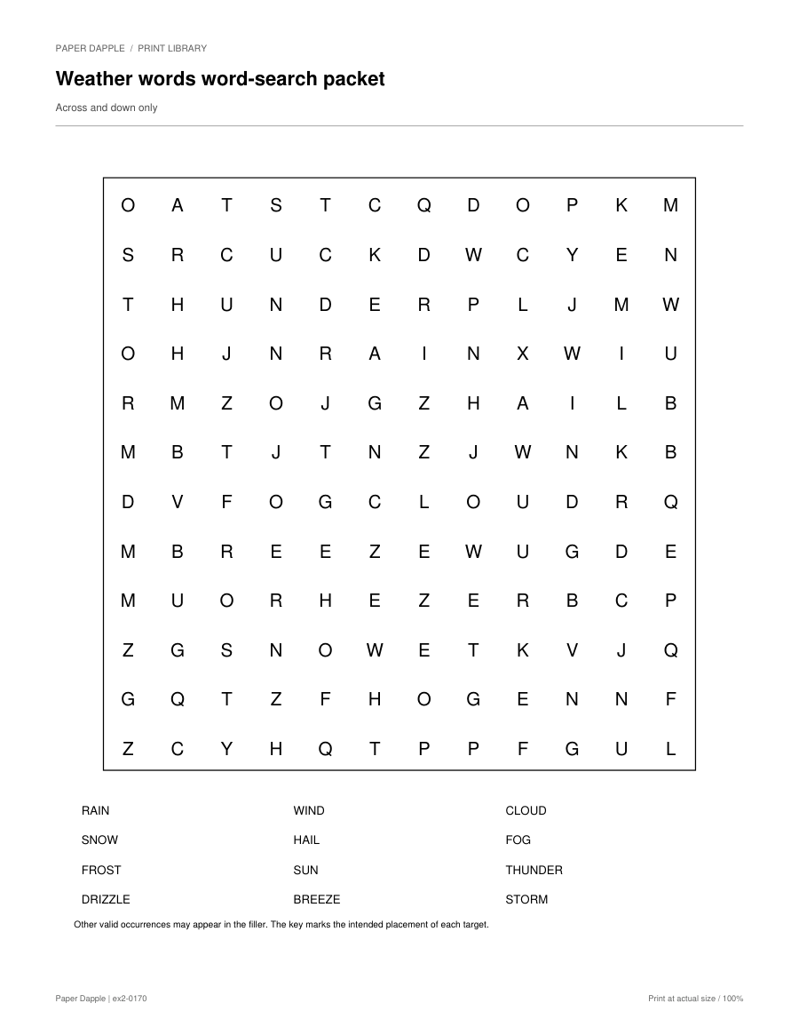 Preview of Weather words word-search packet