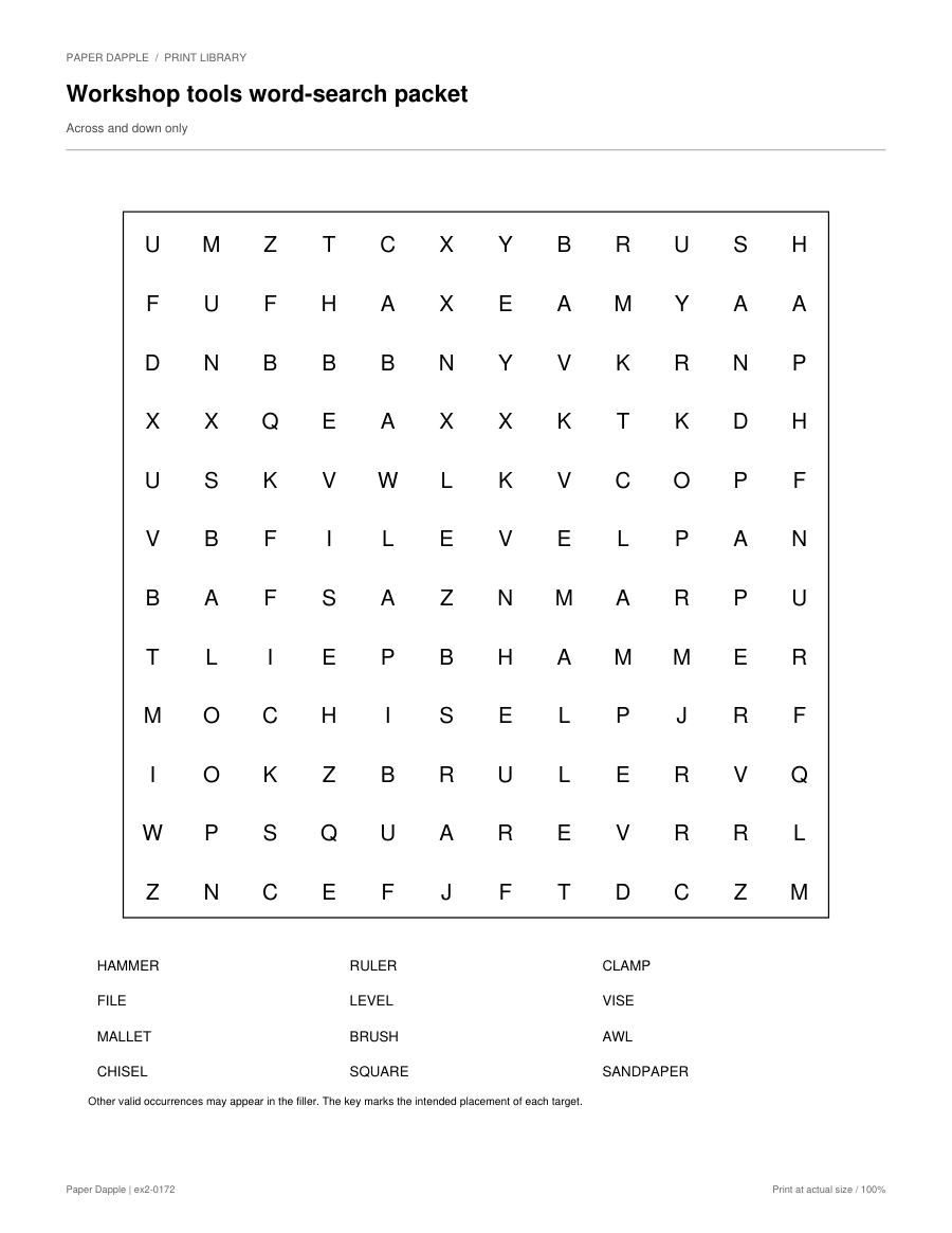 Preview of Workshop tools word-search packet