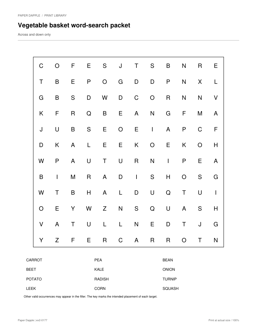 Preview of Vegetable basket word-search packet
