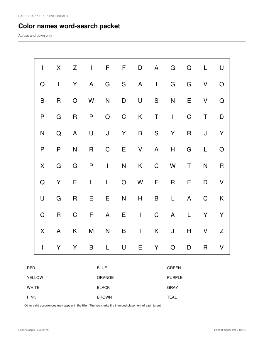 Preview of Color names word-search packet