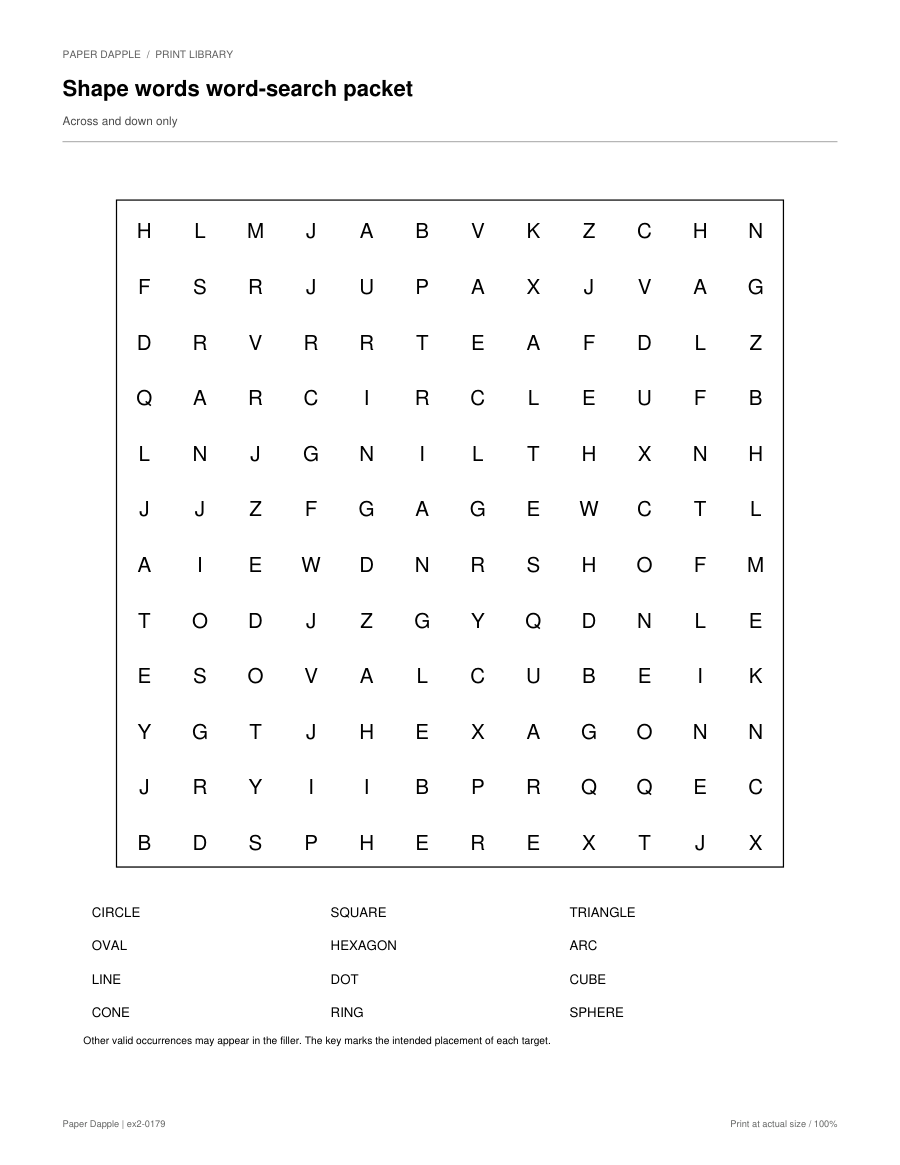 Preview of Shape words word-search packet