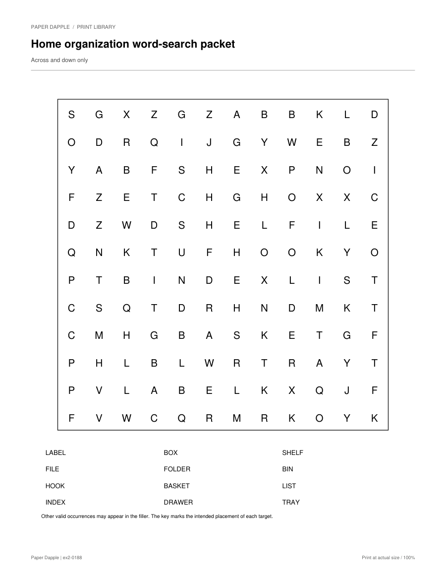 Preview of Home organization word-search packet