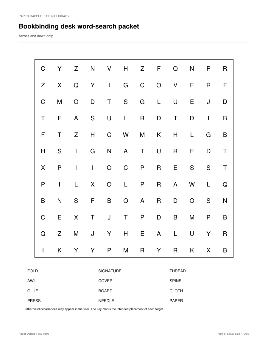 Preview of Bookbinding desk word-search packet