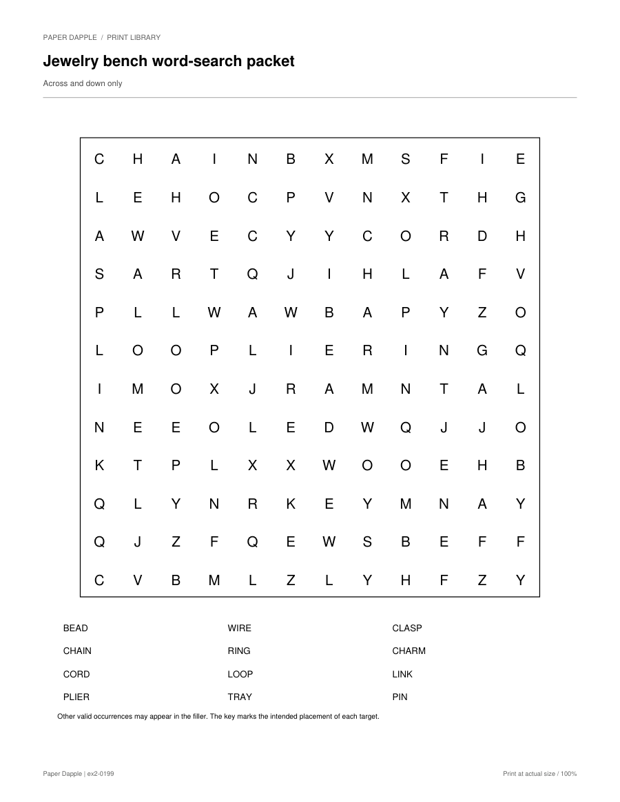 Preview of Jewelry bench word-search packet