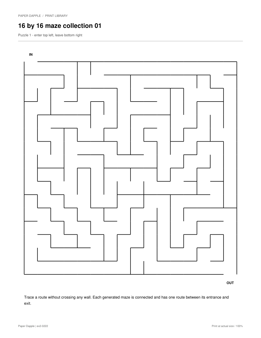 Preview of 16 × 16 printable mazes