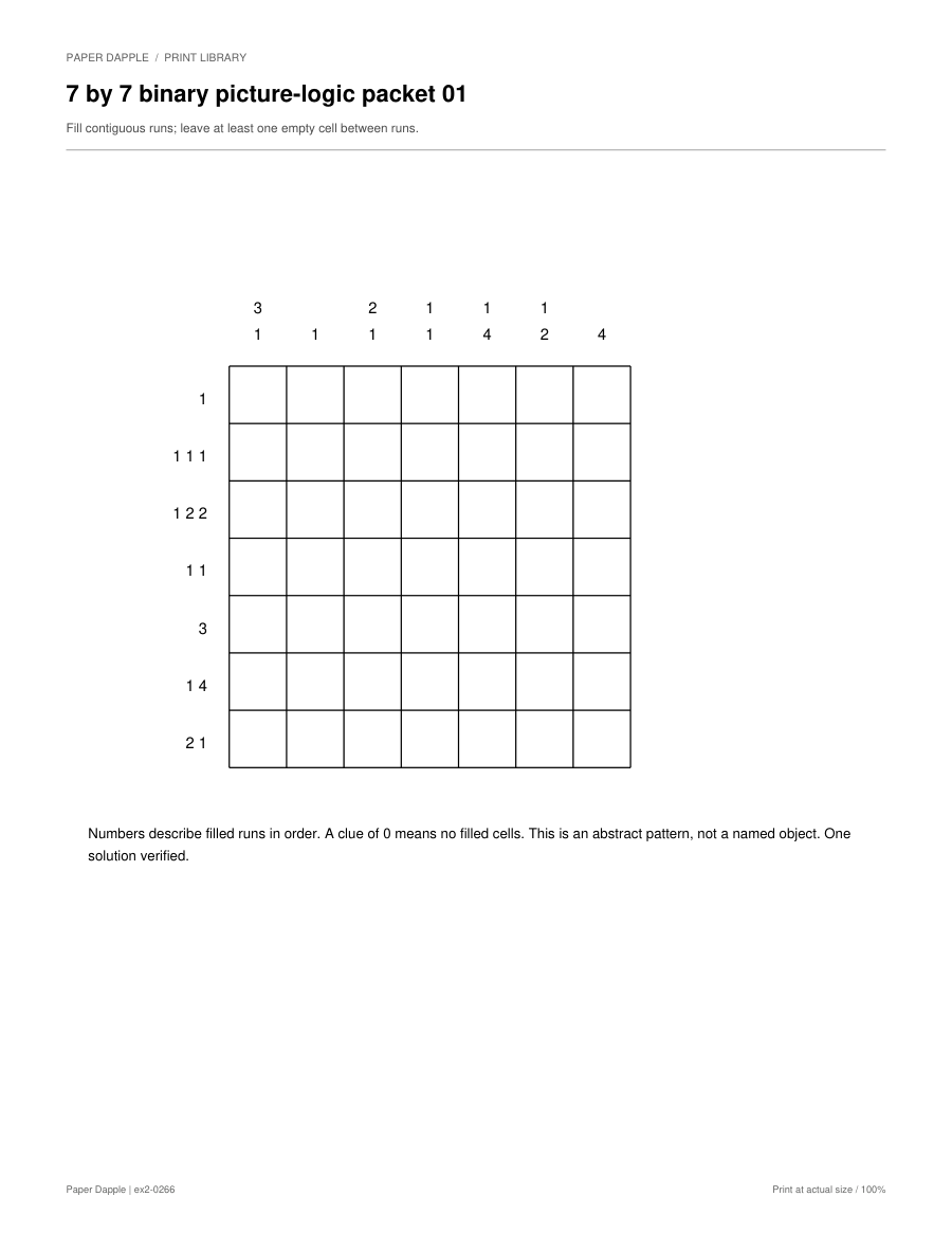 Preview of 7 × 7 nonogram puzzles