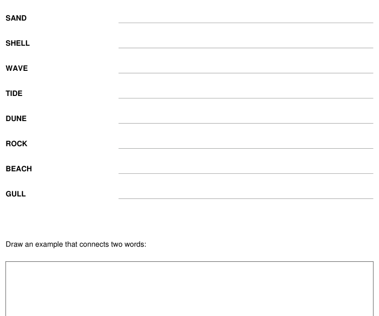 Preview of Coastal walk vocabulary and drawing sheet