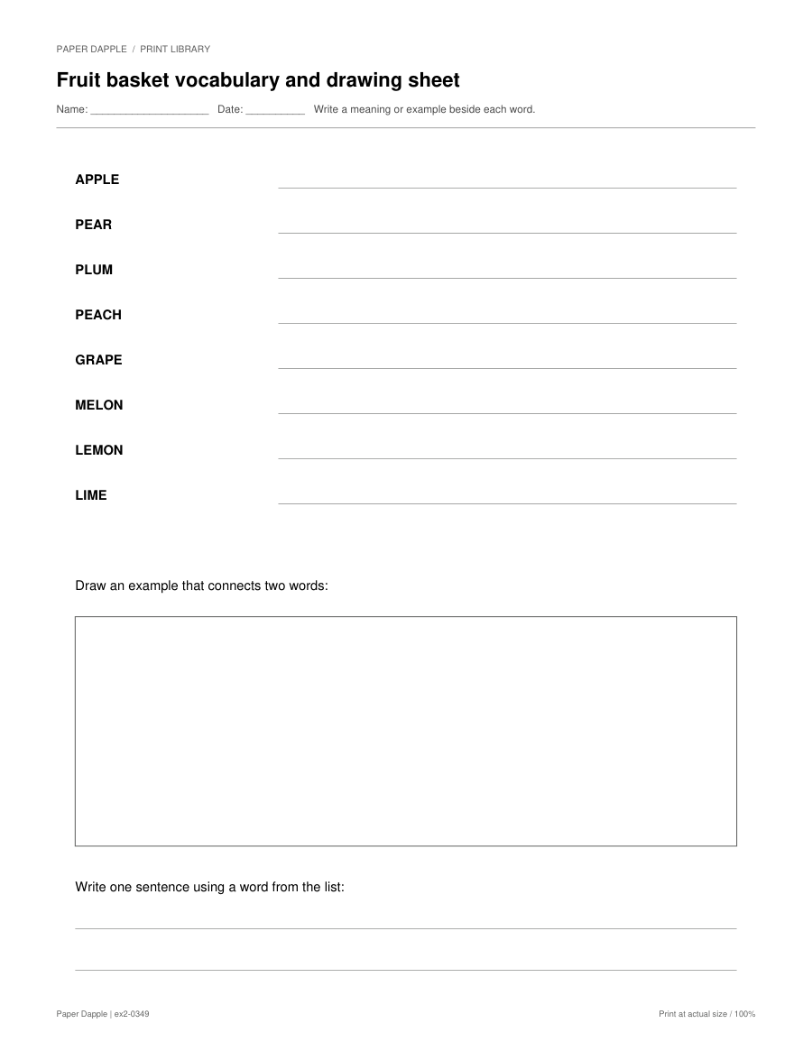 Preview of Fruit basket vocabulary and drawing sheet