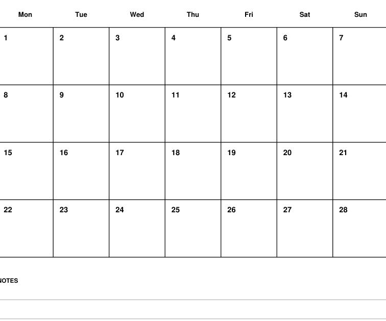 Preview of February 2027 planning calendar