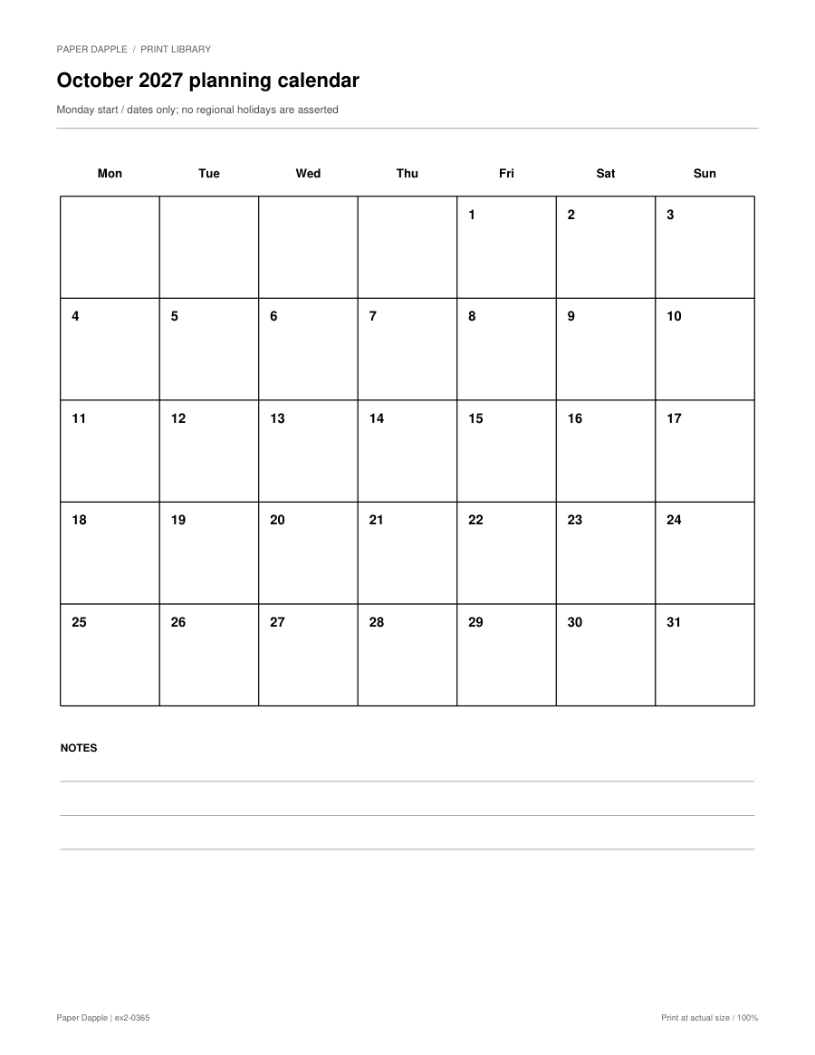 Preview of October 2027 planning calendar