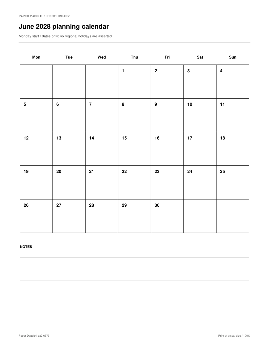 Preview of June 2028 planning calendar