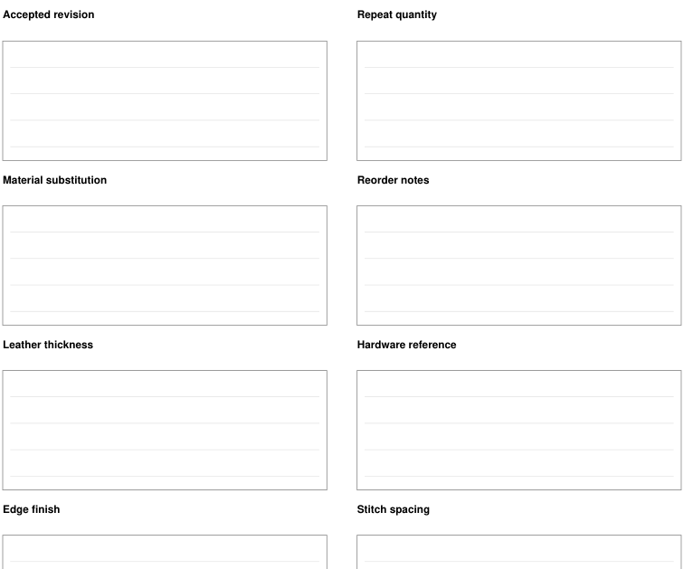 Preview of Leather accessories - reorder specification