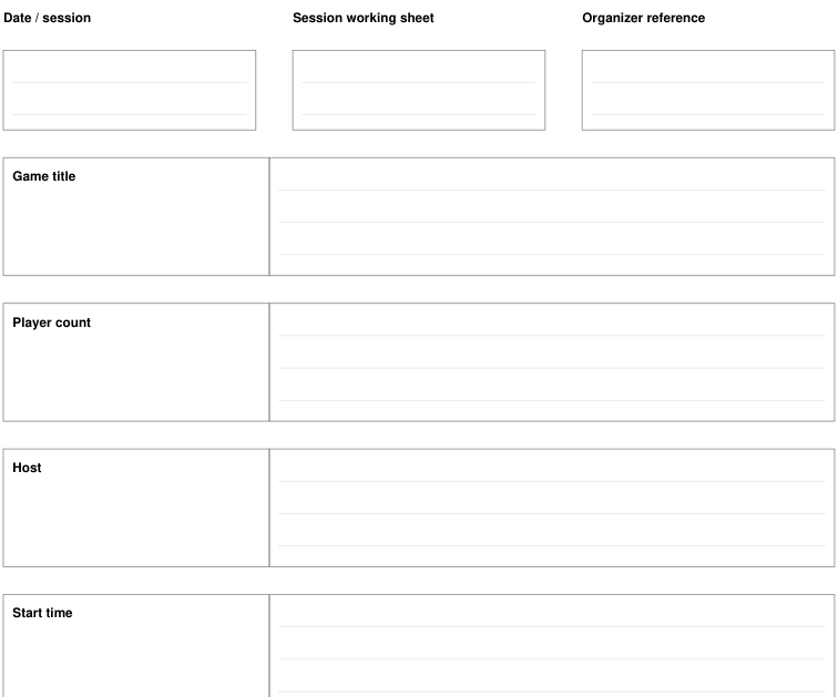 Preview of Board-game club - session working sheet