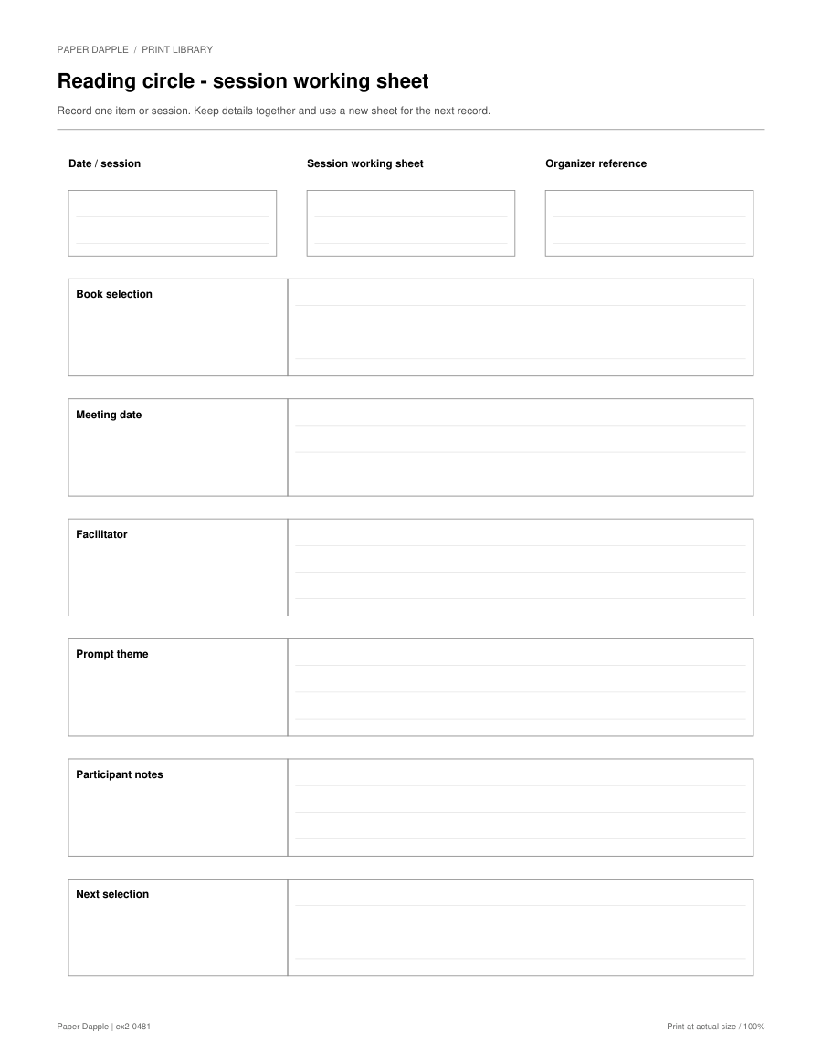 Preview of Reading circle - session working sheet