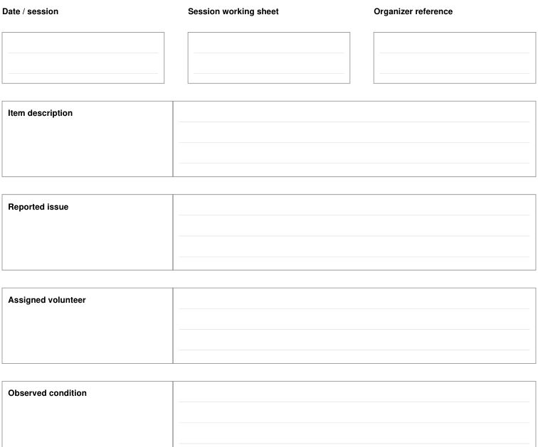 Preview of Volunteer repair intake - session working sheet