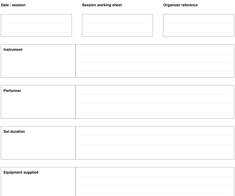Preview of Community music session - session working sheet