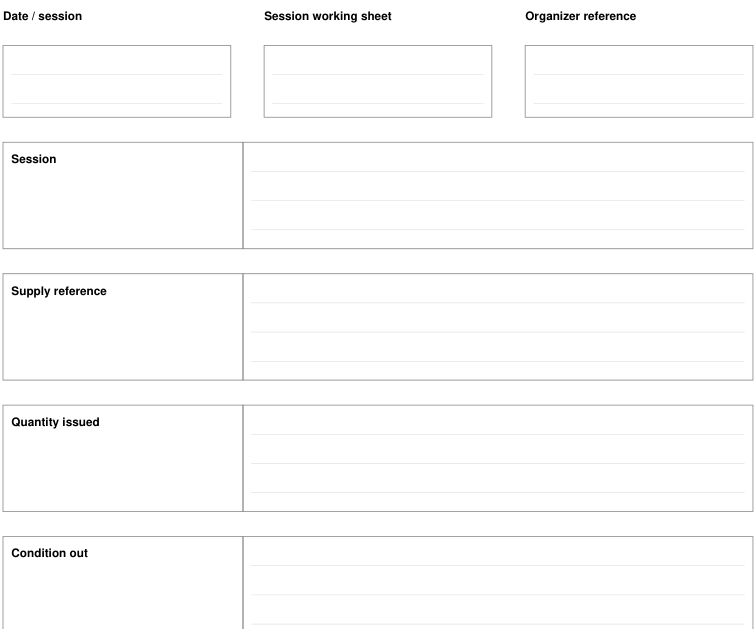 Preview of Workshop supply checkout - session working sheet
