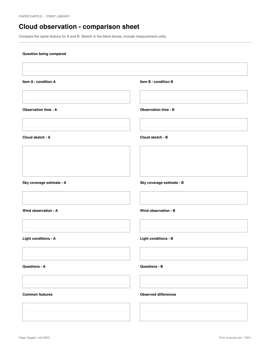 Preview of Cloud observation - comparison sheet