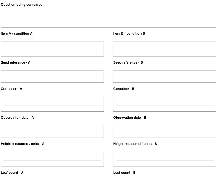 Preview of Seedling comparison - comparison sheet