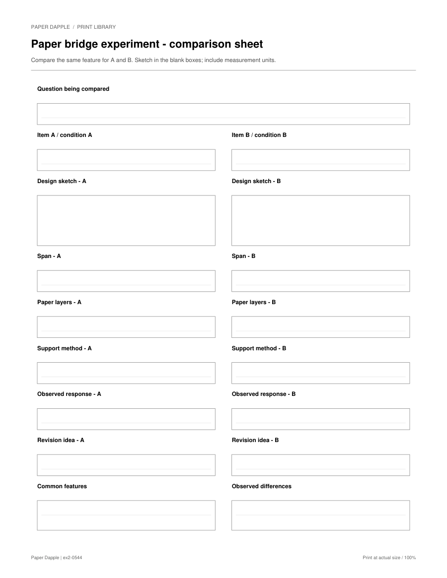 Preview of Paper bridge experiment - comparison sheet
