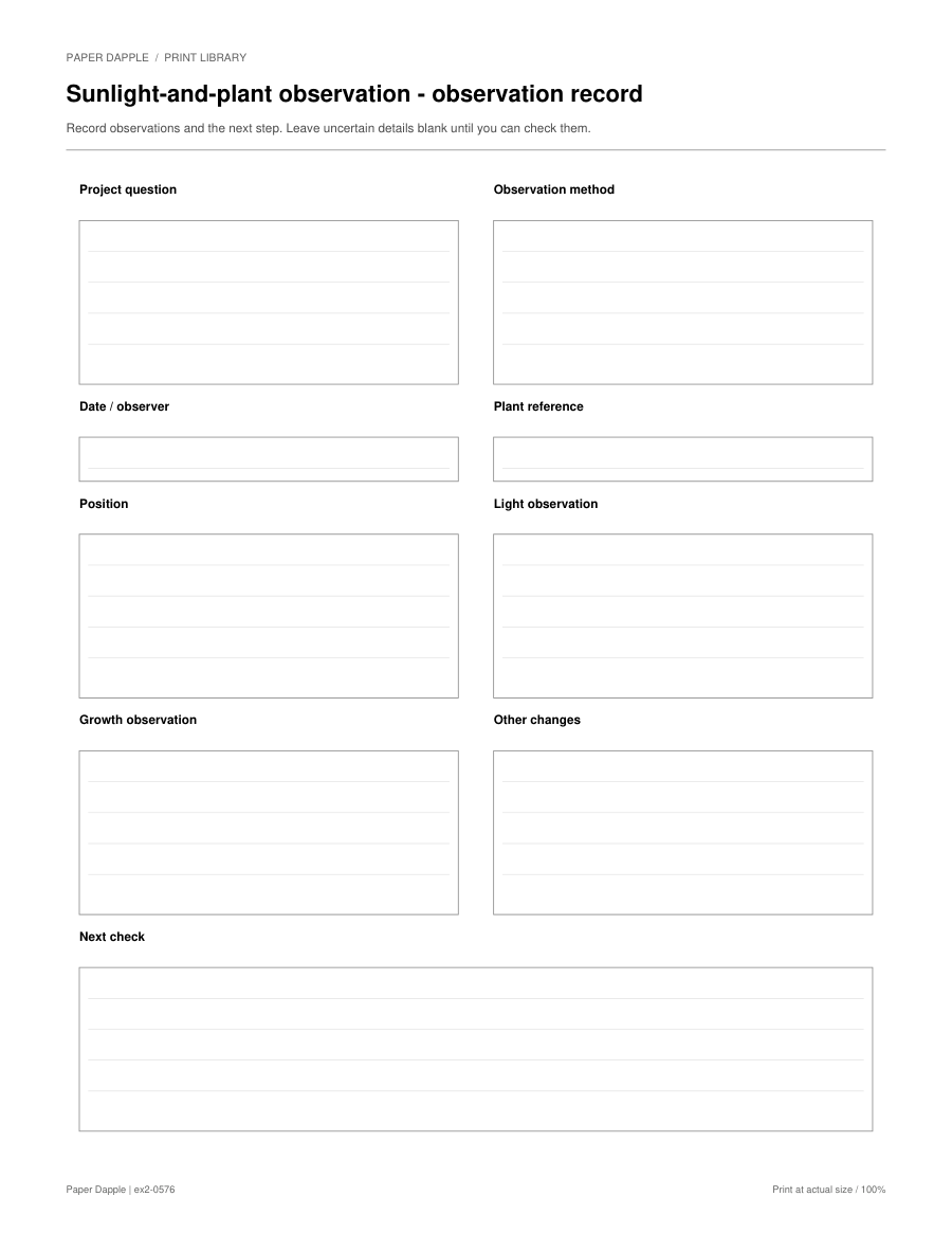Preview of Sunlight-and-plant observation - observation record
