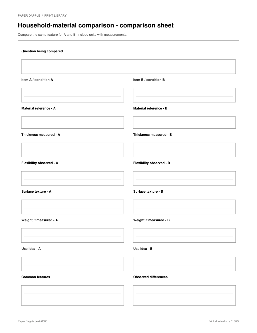 Preview of Household-material comparison - comparison sheet