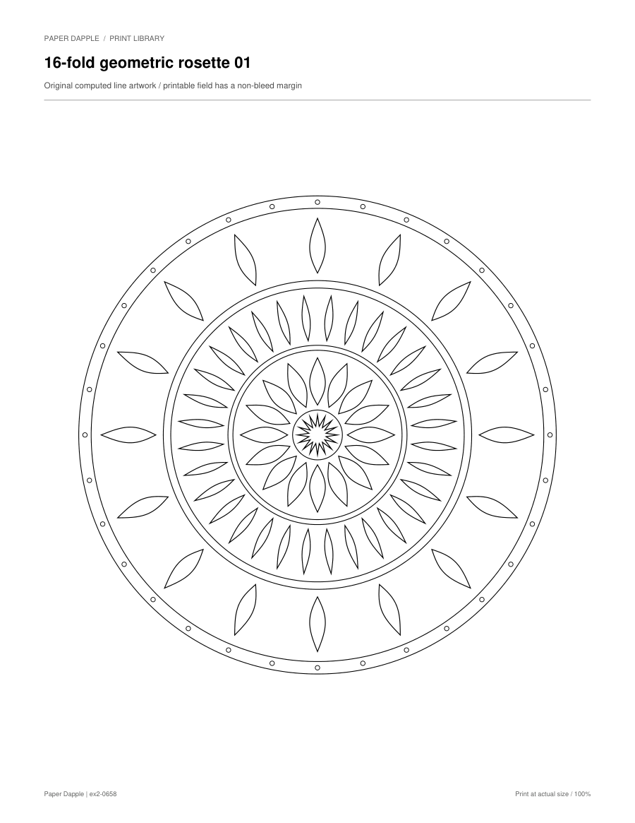 Preview of 16-fold geometric rosette coloring pages