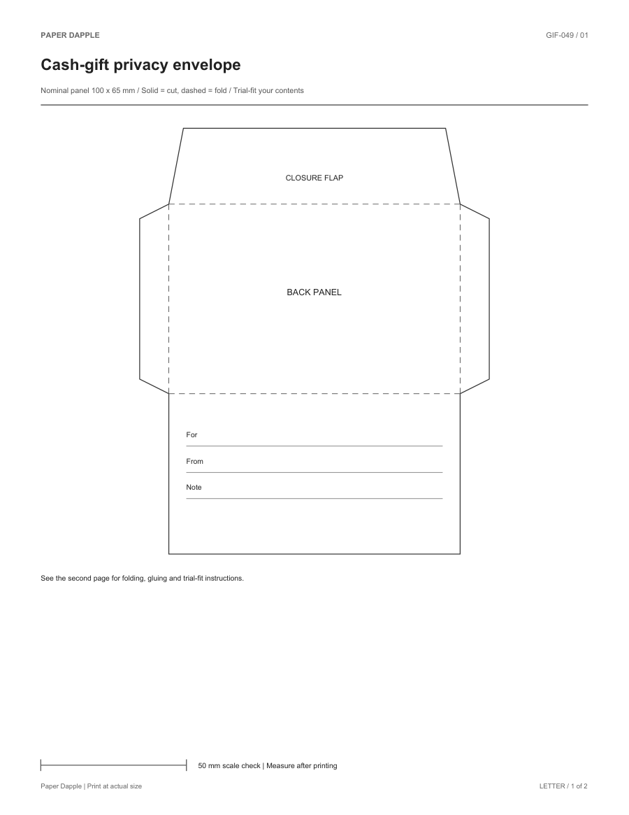 Preview of Cash-gift privacy envelope