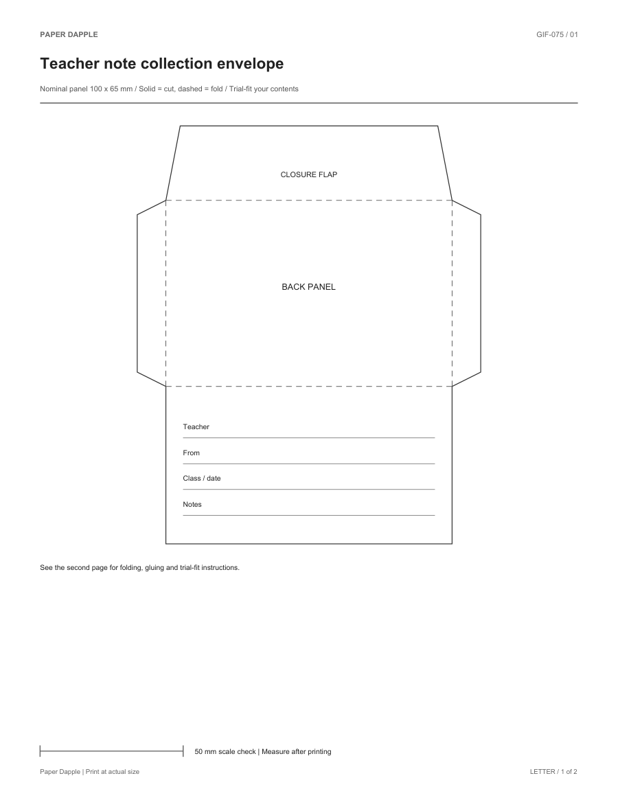 Preview of Teacher note collection envelope