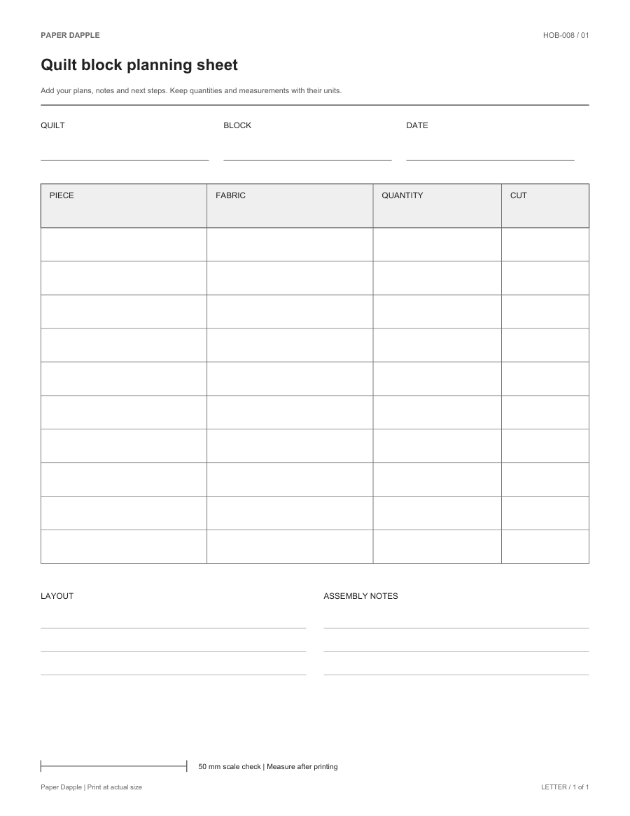 Preview of Quilt block planning sheet