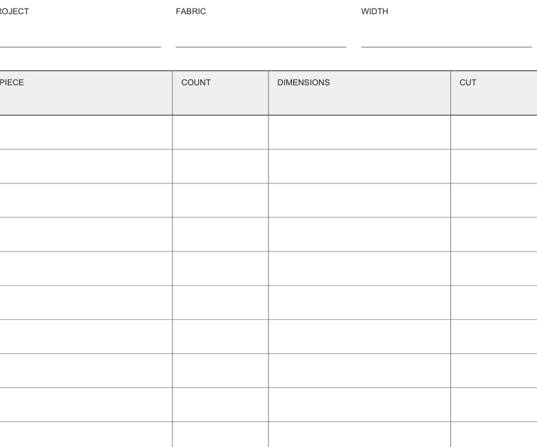 Preview of Fabric cutting plan worksheet