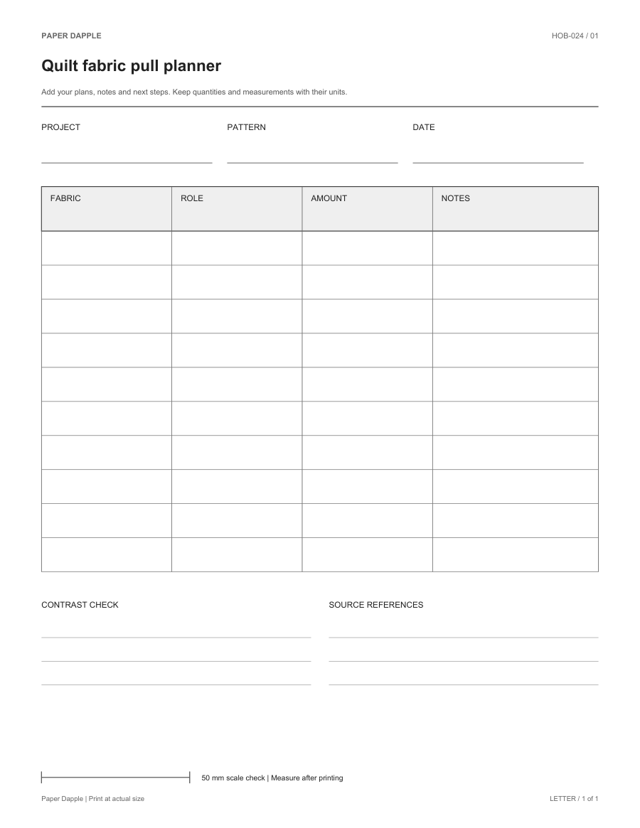 Preview of Quilt fabric pull planner