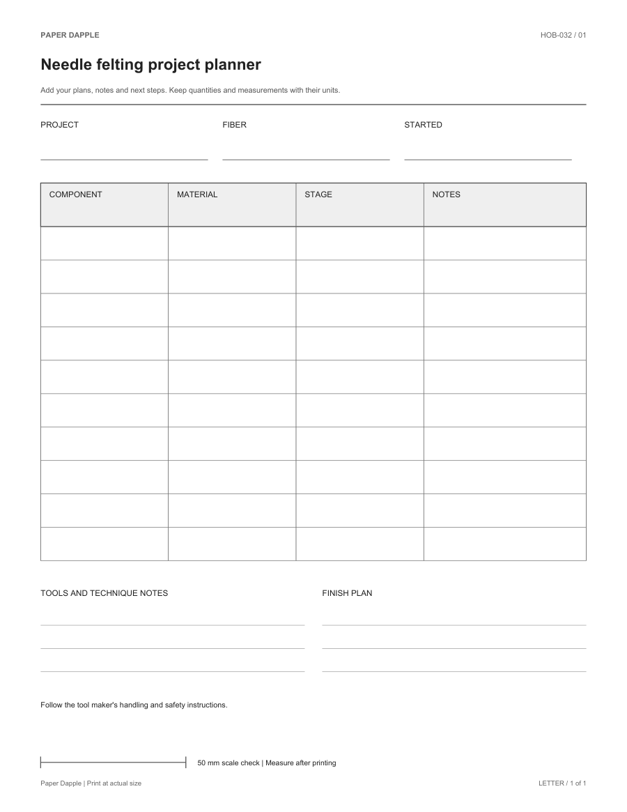 Preview of Needle felting project planner