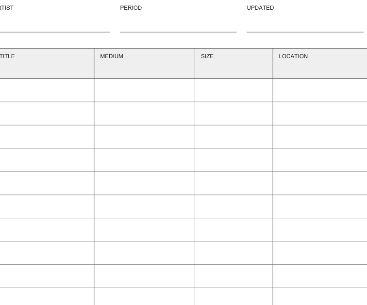 Preview of Artwork inventory record
