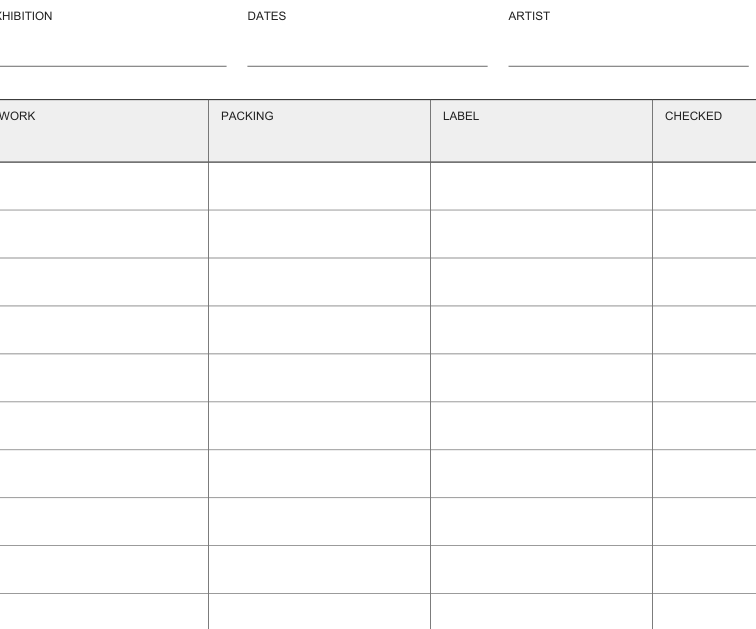 Preview of Exhibition packing checklist