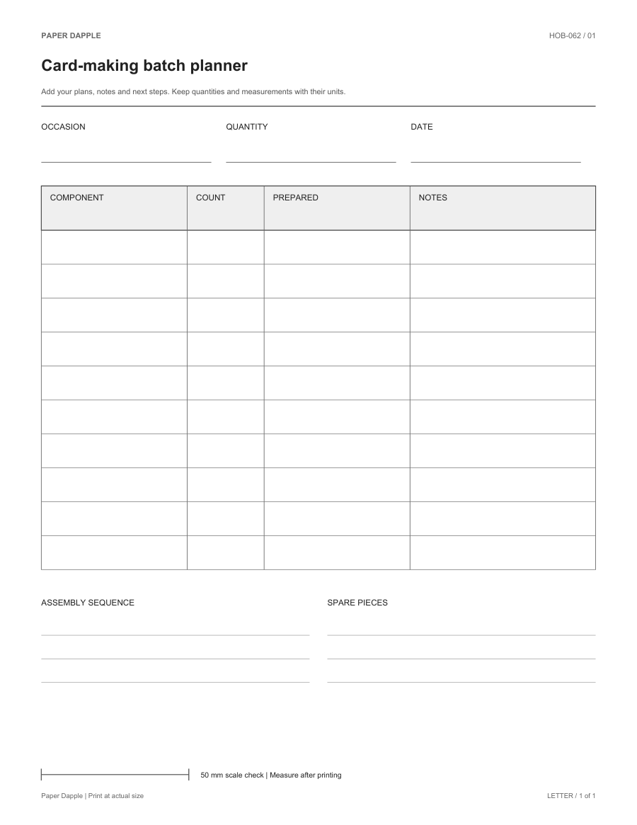 Preview of Card-making batch planner