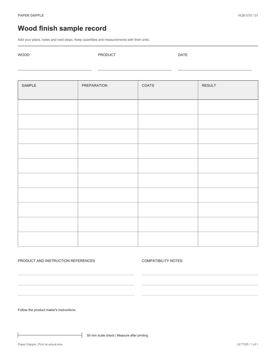 Preview of Wood finish sample record