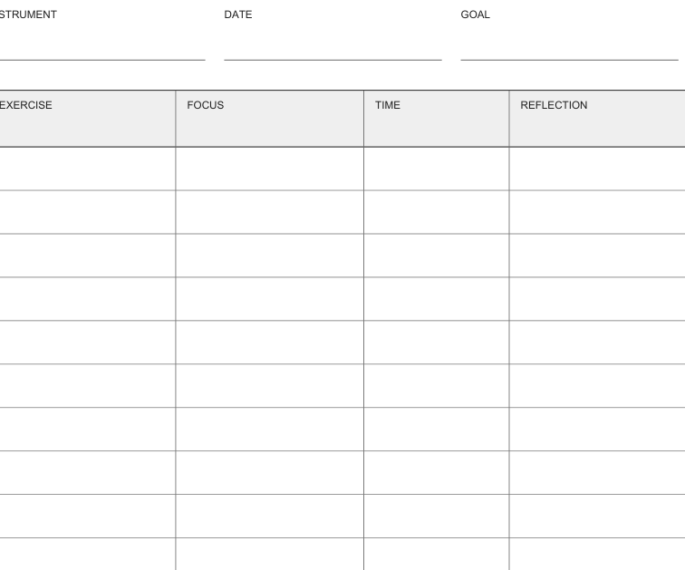 Preview of Music practice session sheet