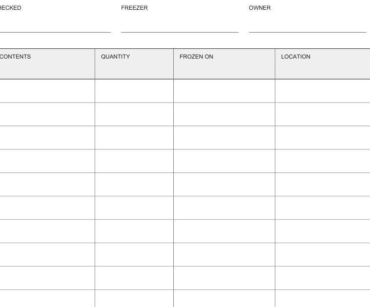 Preview of Freezer inventory sheet
