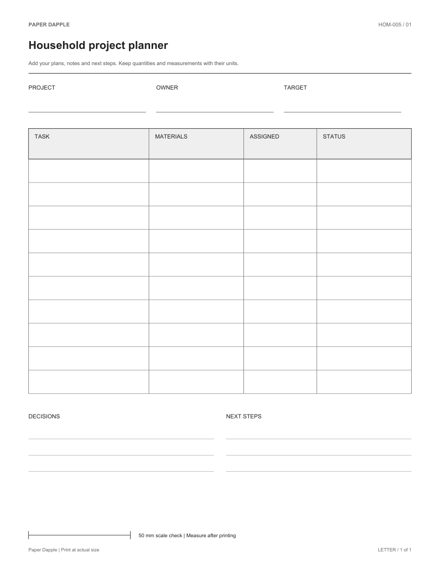 Preview of Household project planner