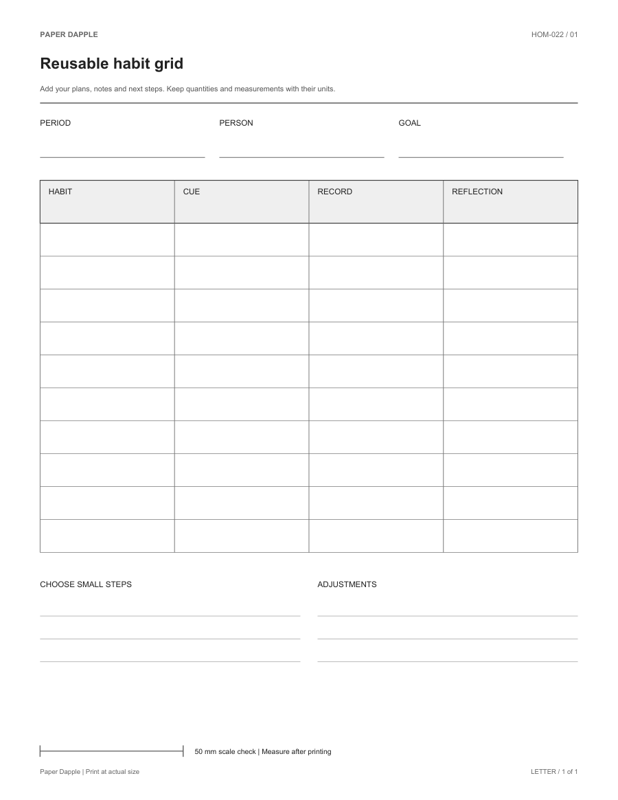Preview of Reusable habit grid